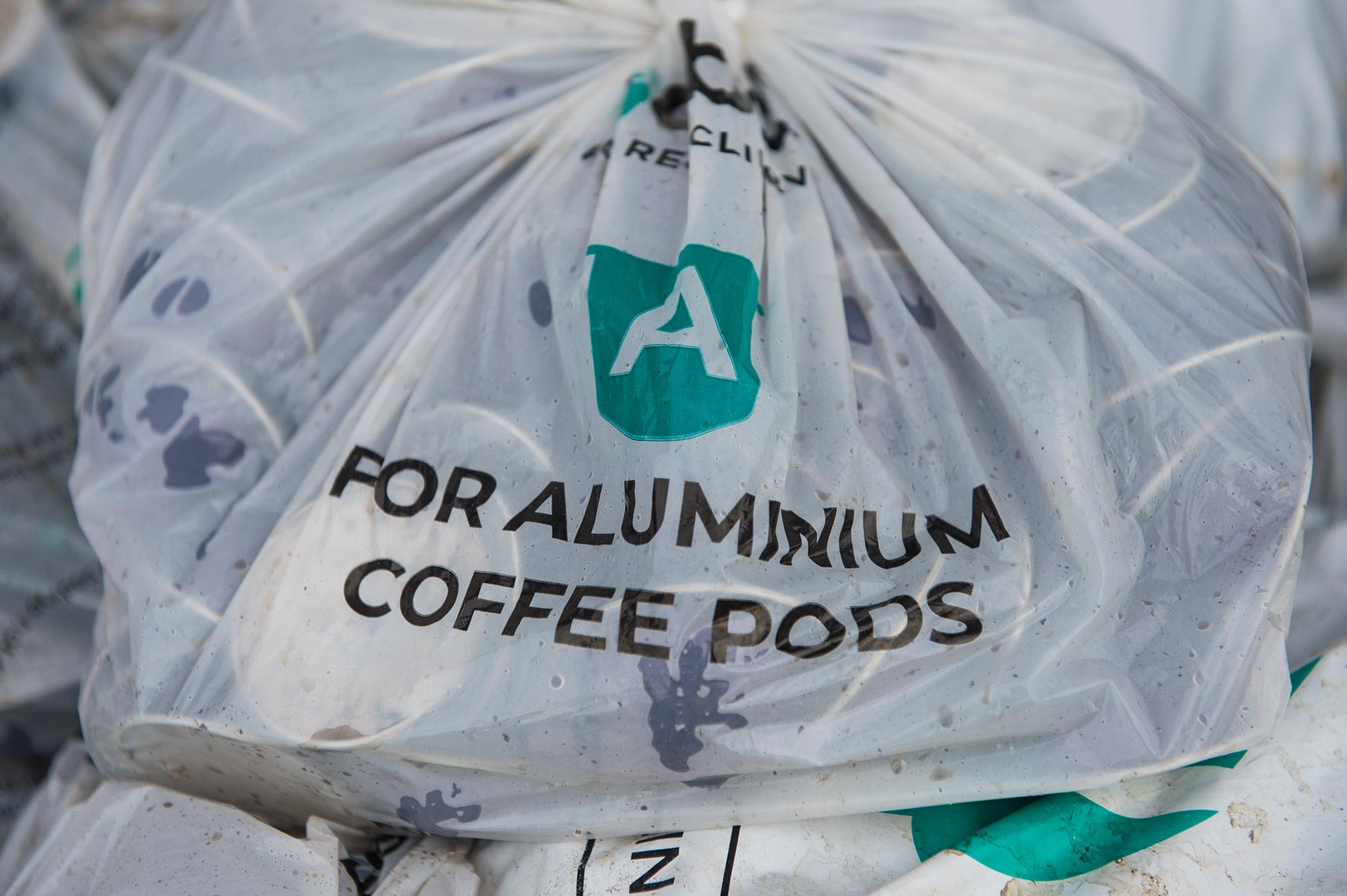 Collected aluminium bags close up